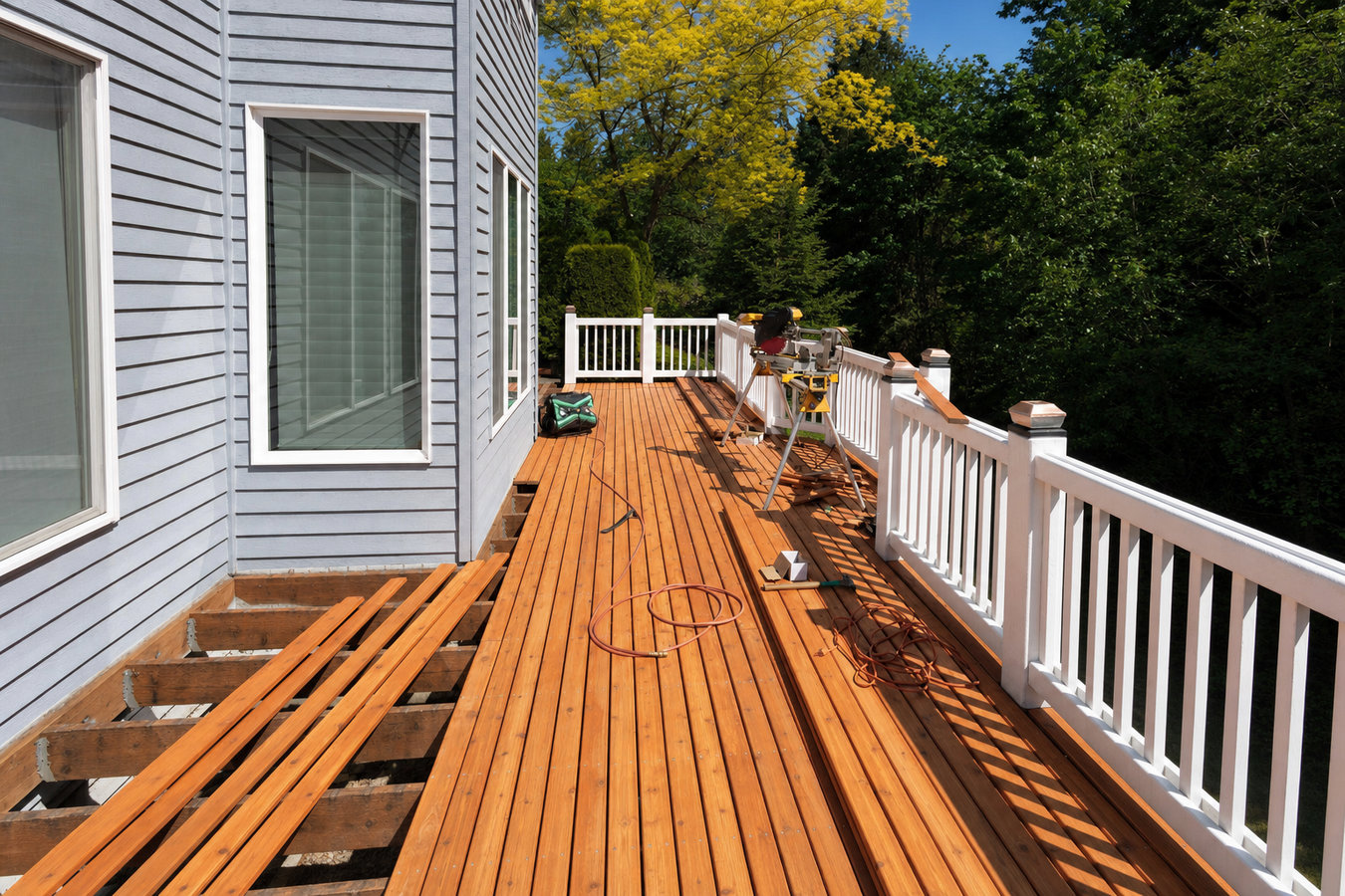 Cedar wood deck construction